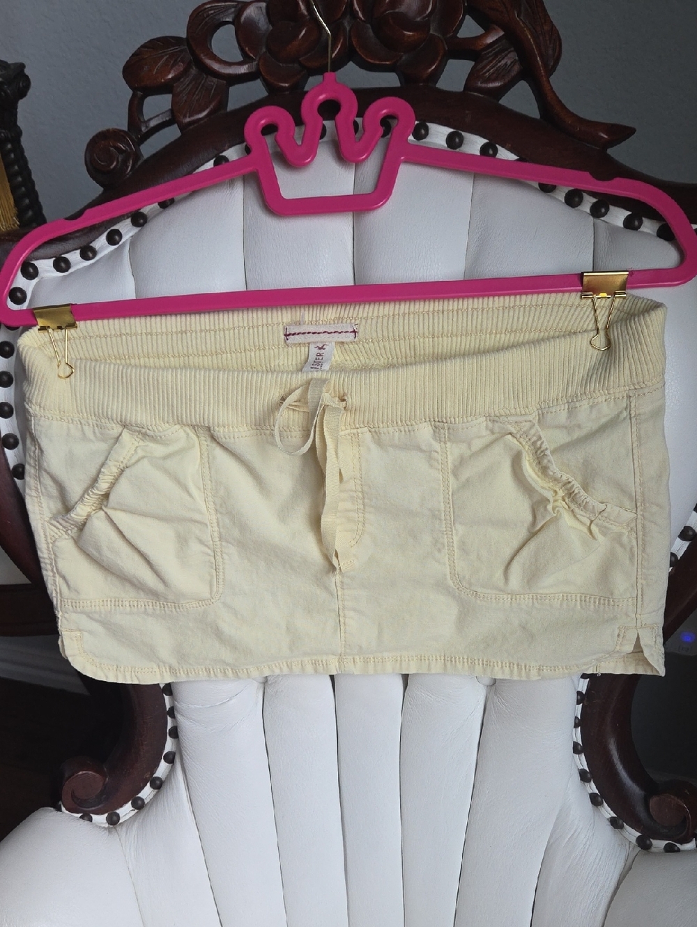 Vintage Y2k Hollister Pale Yellow Ribbed Waistband Skirt